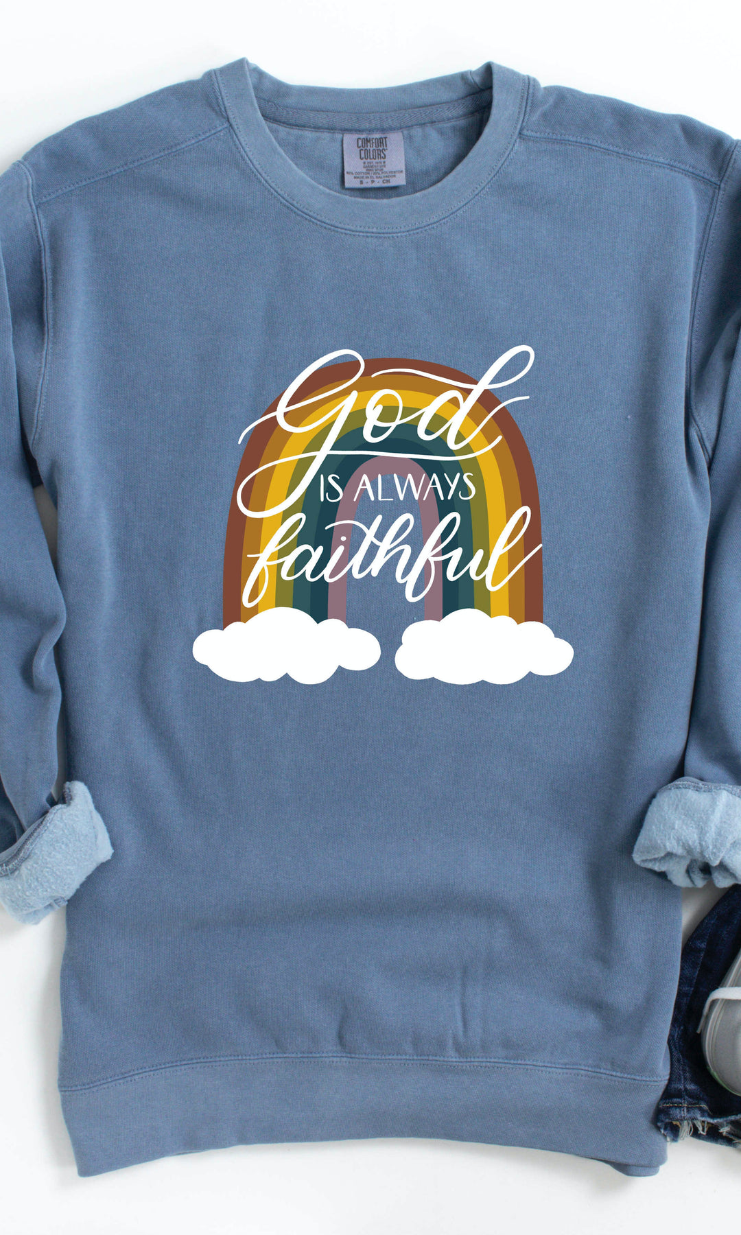 "God Is Always Faithful" Rainbow Crewneck Pullover