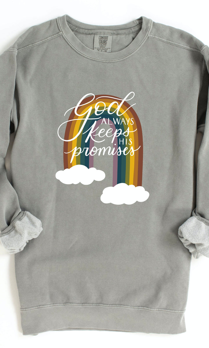 "God Always Keeps His Promises" Rainbow Crewneck Pullover