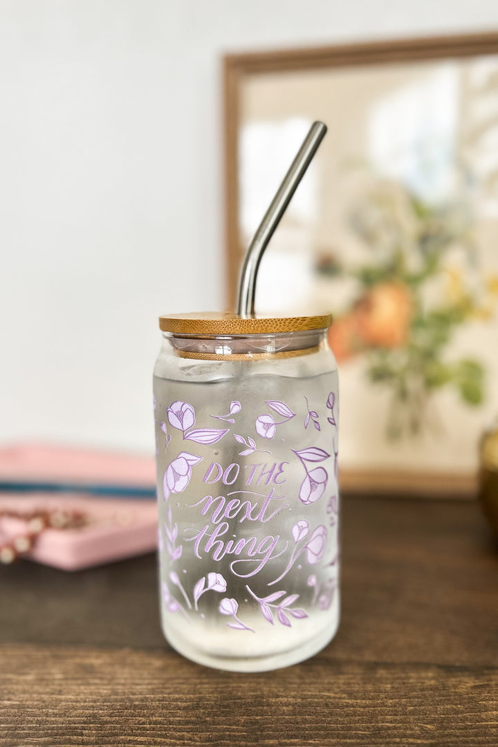 "Do the Next Thing" Floral Glass Can