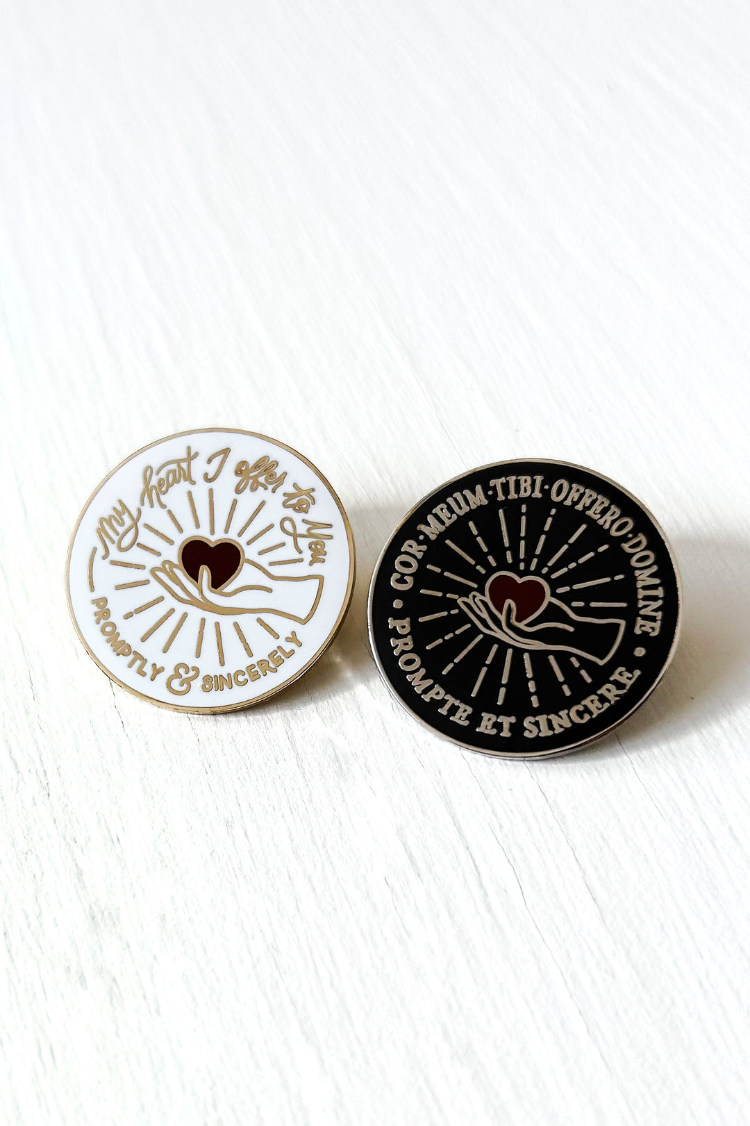 John Calvin Motto/Emblem Enamel Pin Set; Latin & Script