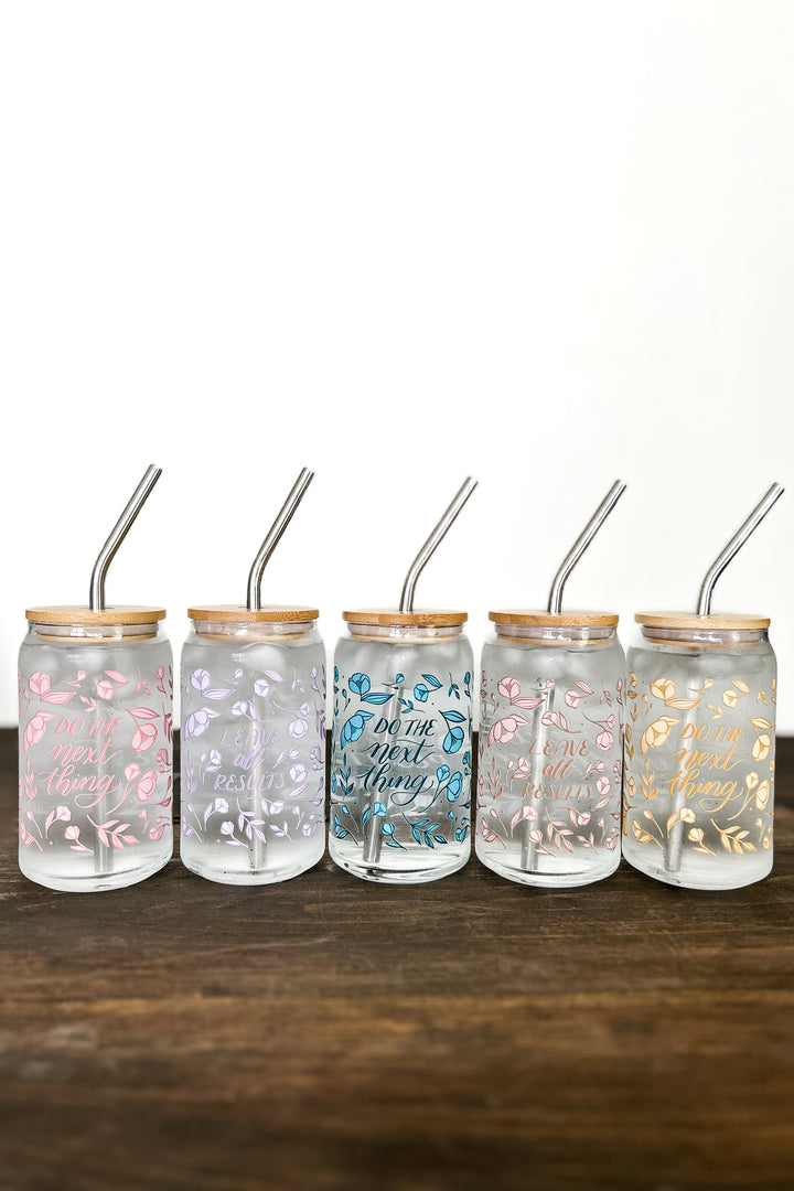 "Do the Next Thing" Floral Glass Can
