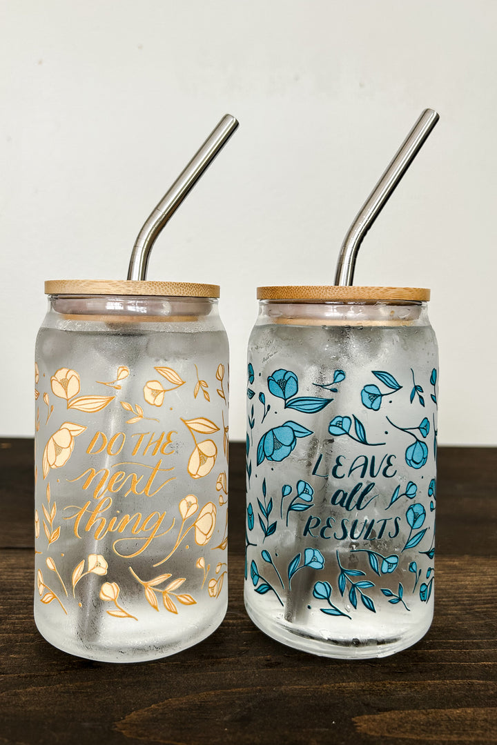 "Do the Next Thing" Floral Glass Can