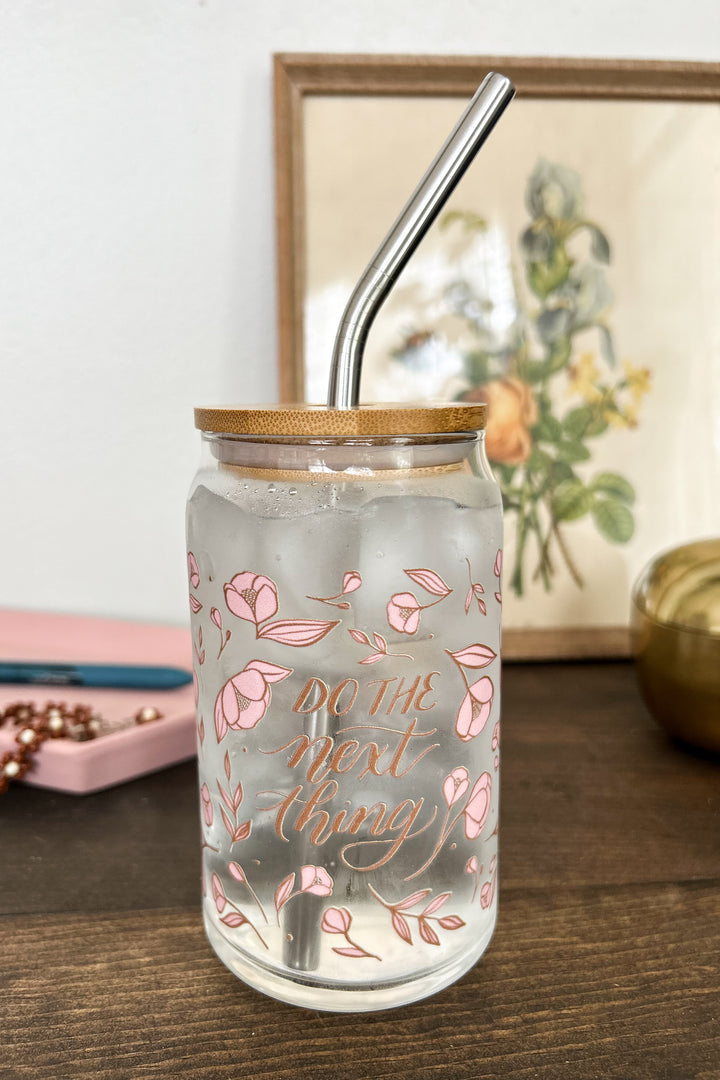 "Do the Next Thing" Floral Glass Can