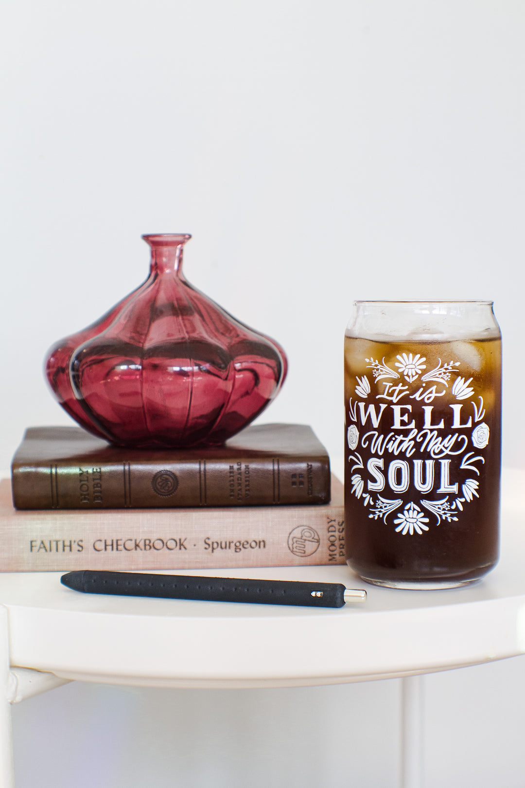 Floral “It is Well” Hymn Glass Can