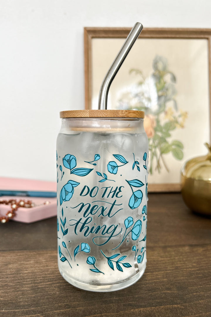 "Do the Next Thing" Floral Glass Can