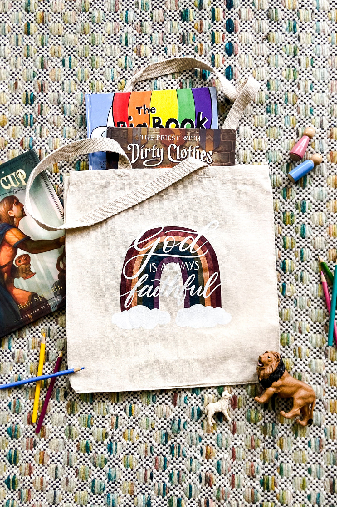 God Is Always Faithful Rainbow Tote Bag
