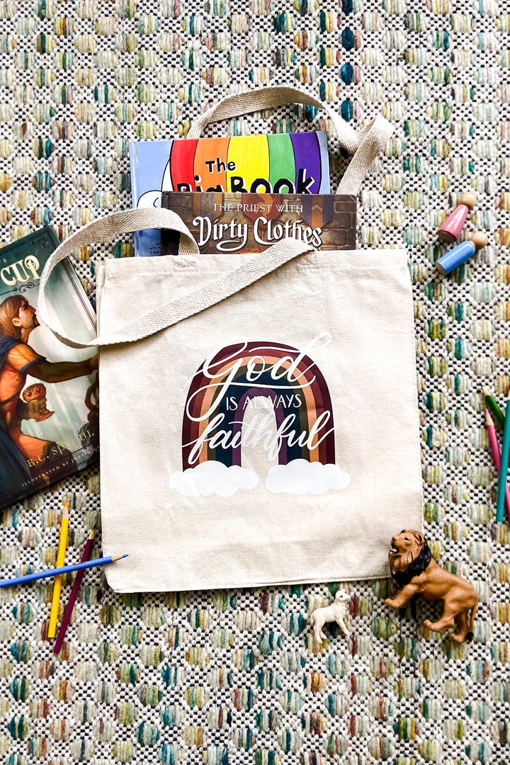 God Is Always Faithful Rainbow Tote Bag