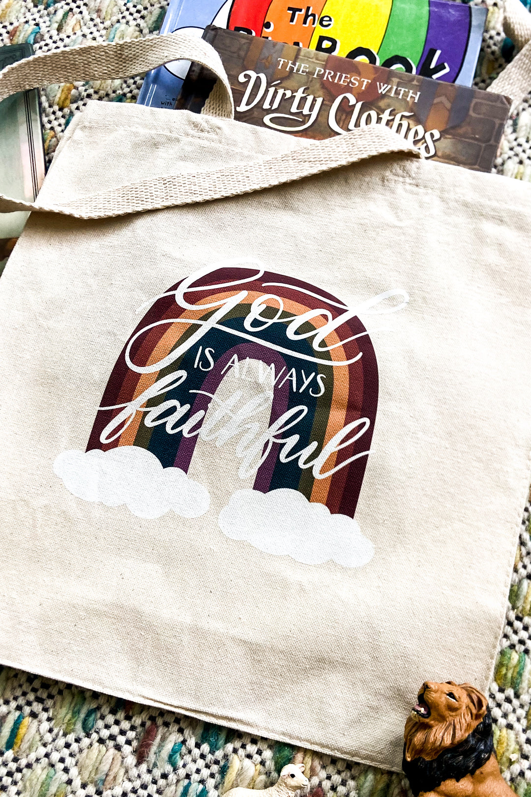 God Is Always Faithful Rainbow Tote Bag