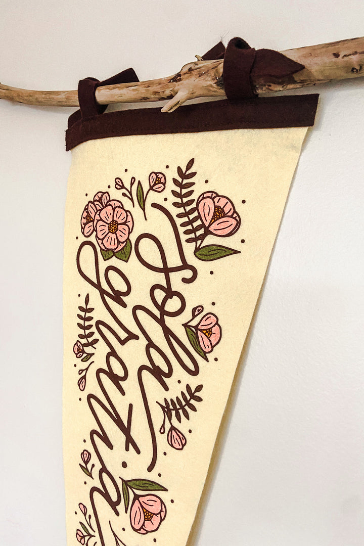 Full Color Floral Sola Gratia Felt Pennant