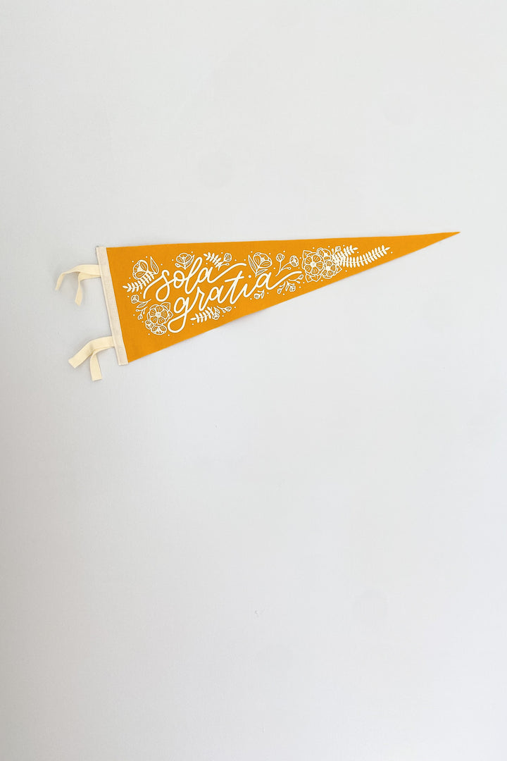 Floral Sola Gratia Felt Pennant