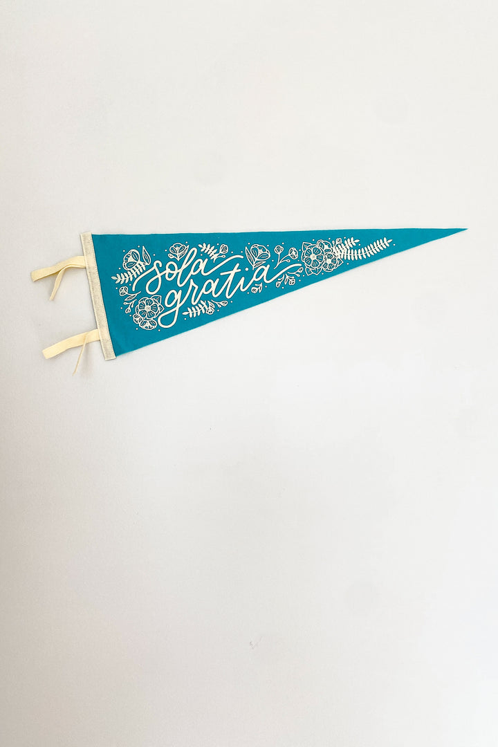 Floral Sola Gratia Felt Pennant