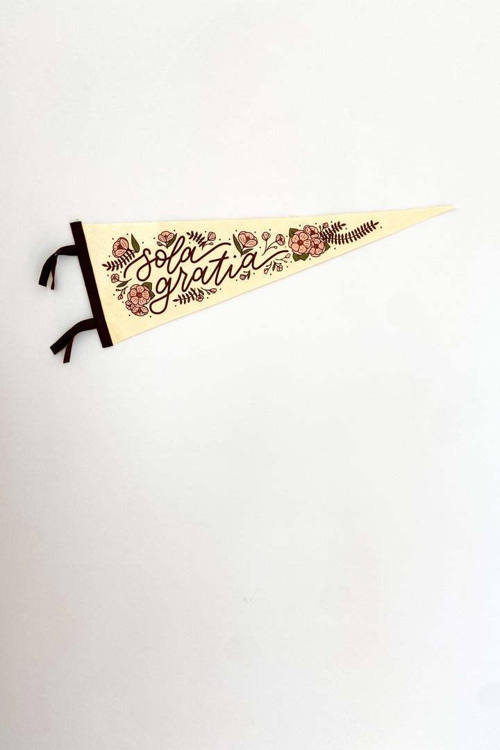 Full Color Floral Sola Gratia Felt Pennant