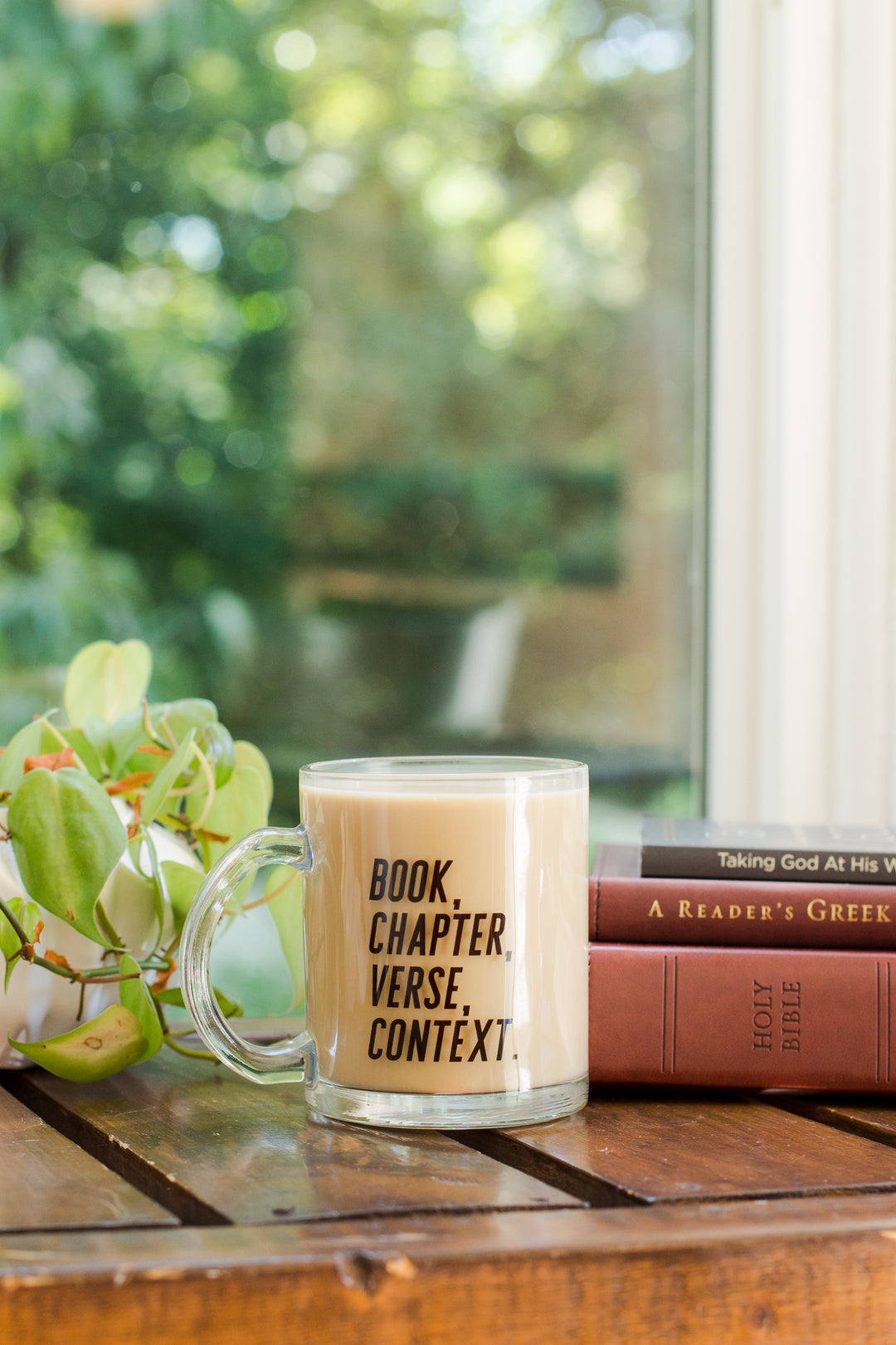 Book, Chapter, Verse, Context Clear Glass Mug