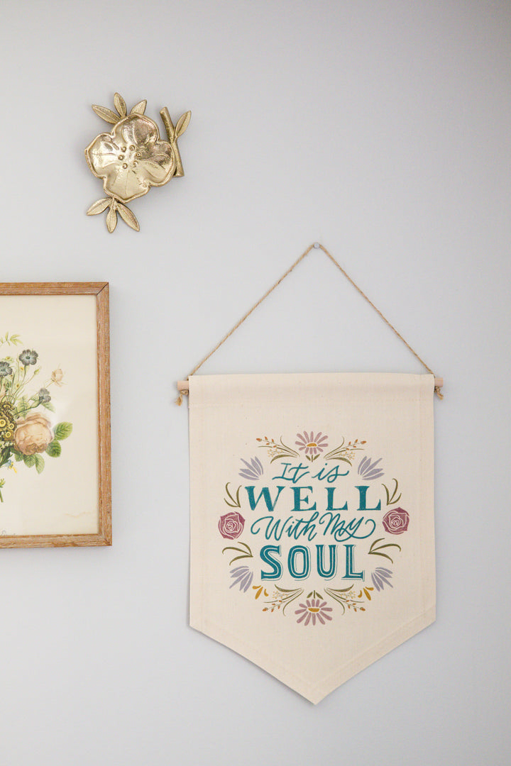 “It is Well” Floral Canvas Banner