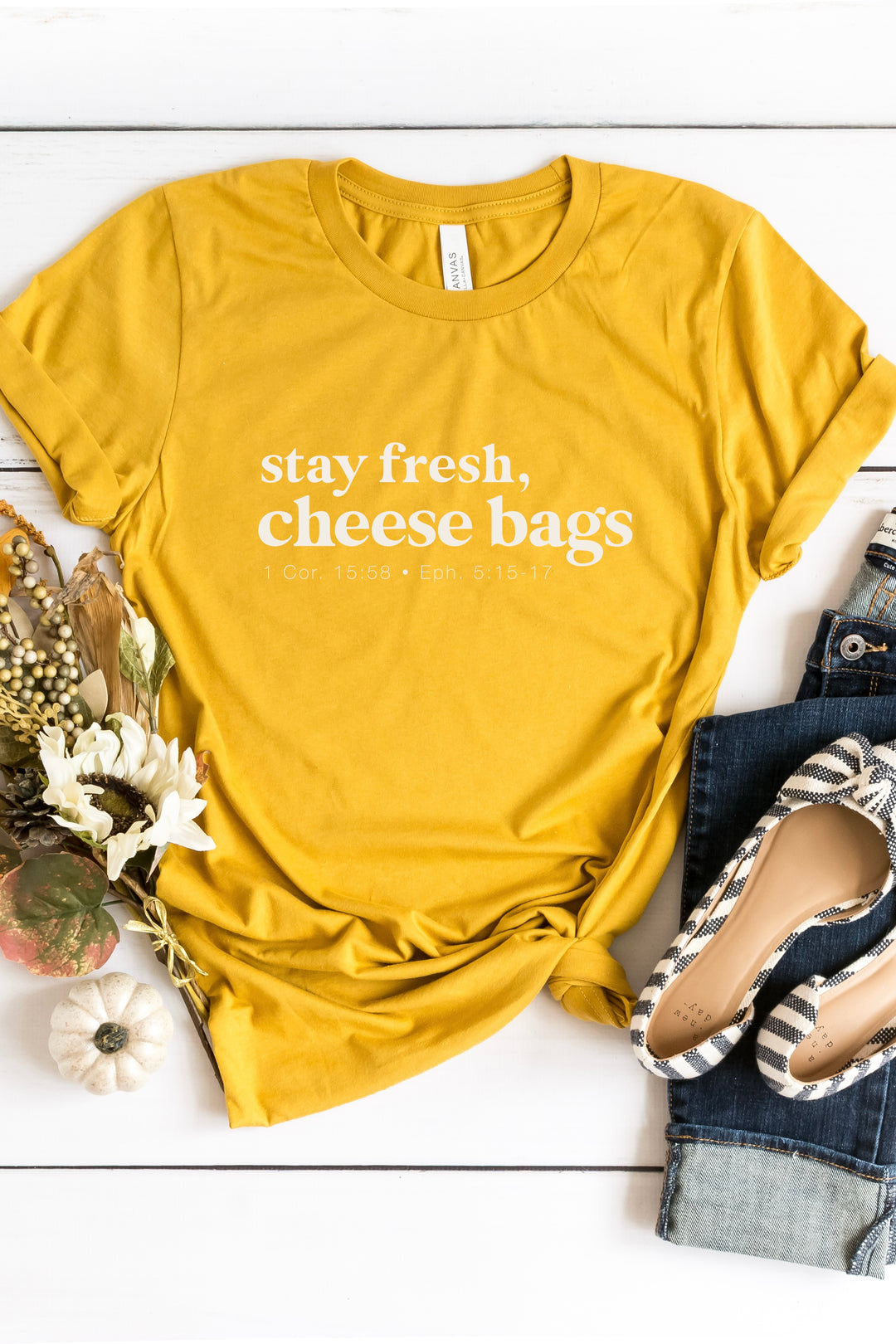 “Stay Fresh, Cheese Bags” Tee (Bella Canvas)