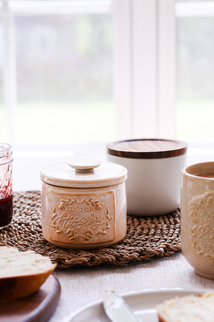 “All for His Glory” Hand Thrown Ceramic Butter Keeper