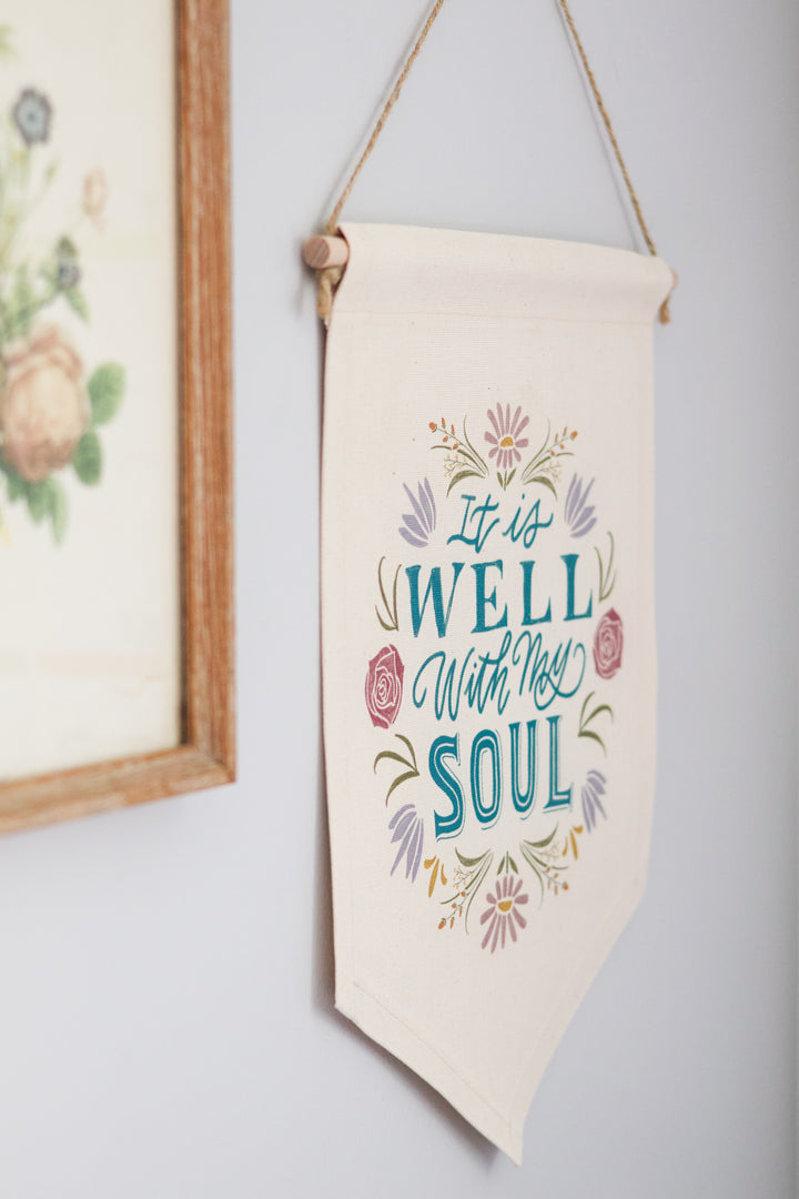 “It is Well” Floral Canvas Banner