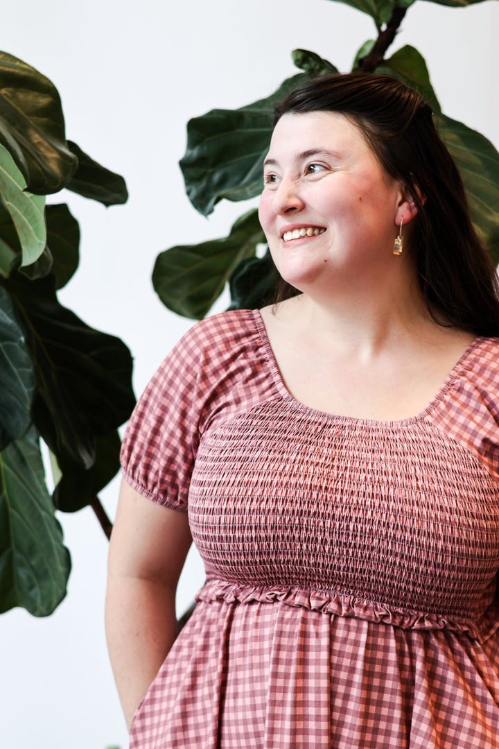 Gingham Blush—Cottage Dress