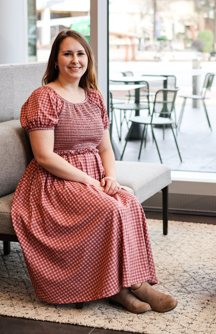 Gingham Blush—Cottage Dress