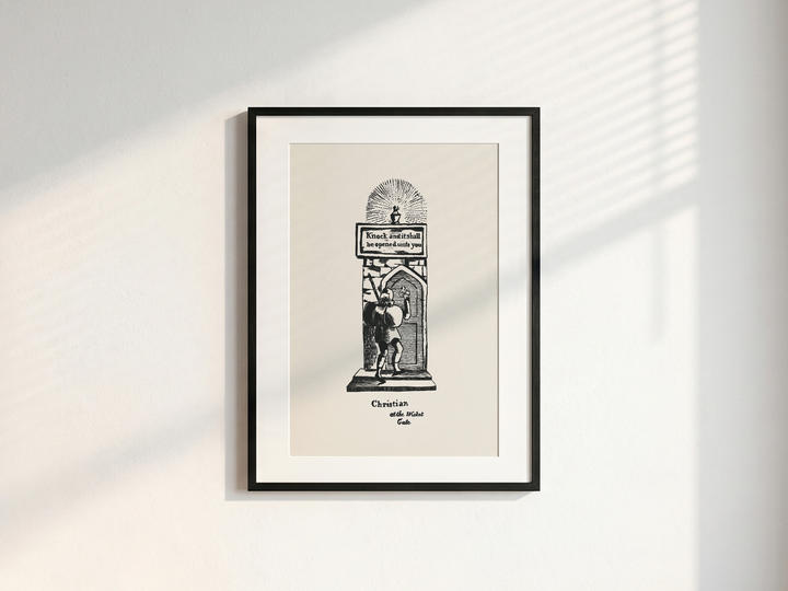 Pilgrim's Progress Illustration-Christian at the Wicket Gate