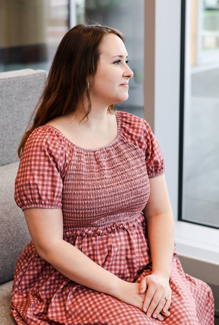 Gingham Blush—Cottage Dress