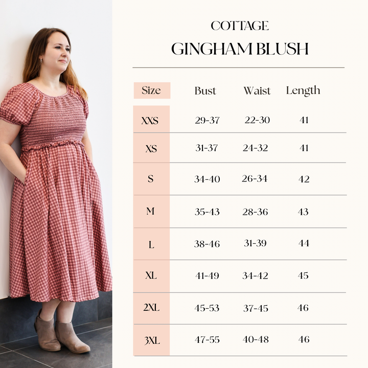 Gingham Blush—Cottage Dress