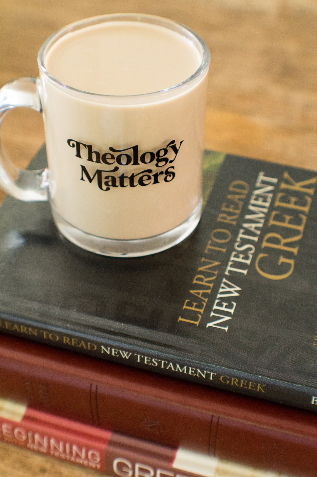 Groovy "Theology Matters" Clear Glass Mug
