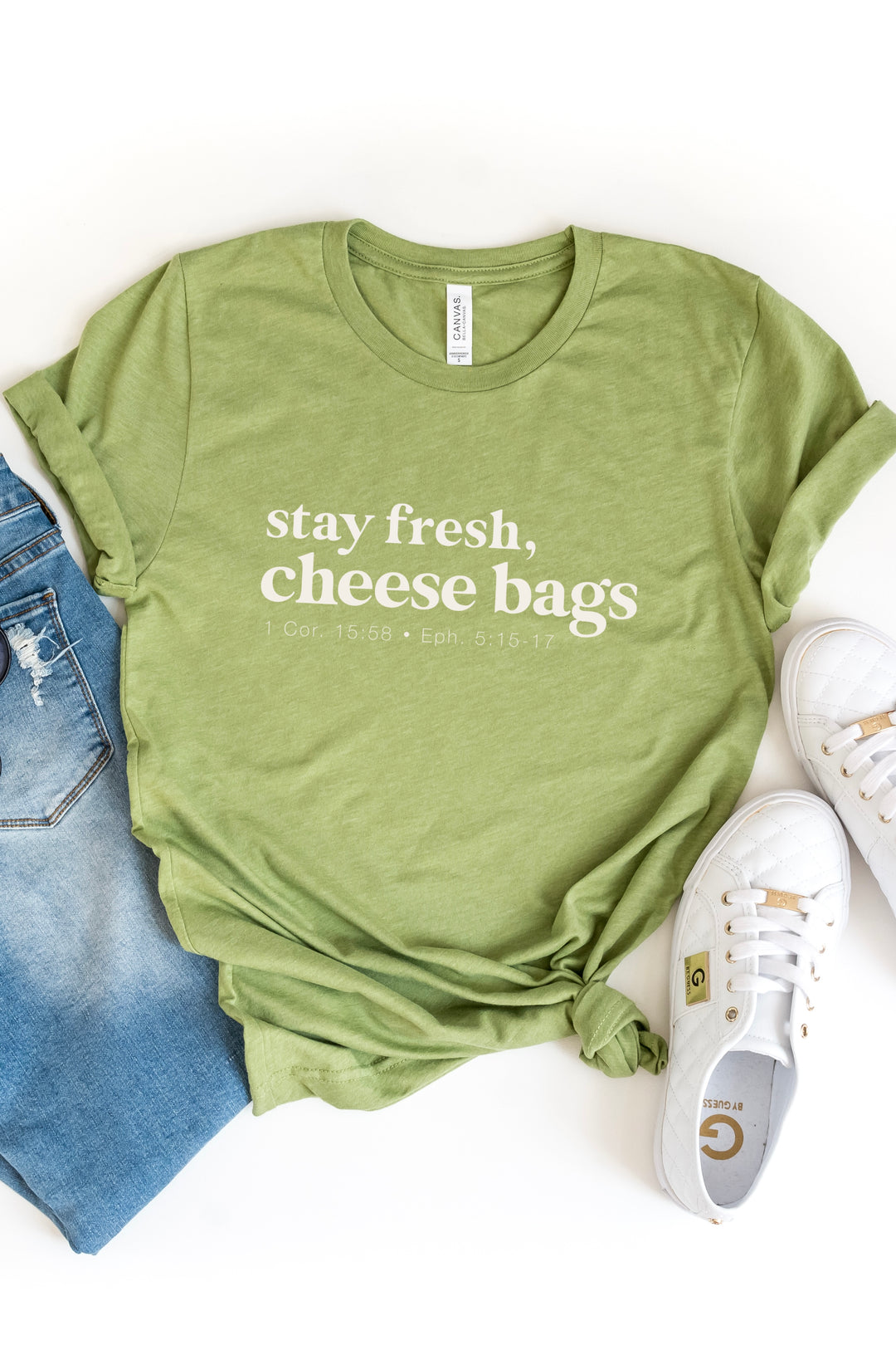 “Stay Fresh, Cheese Bags” Tee (Bella Canvas)