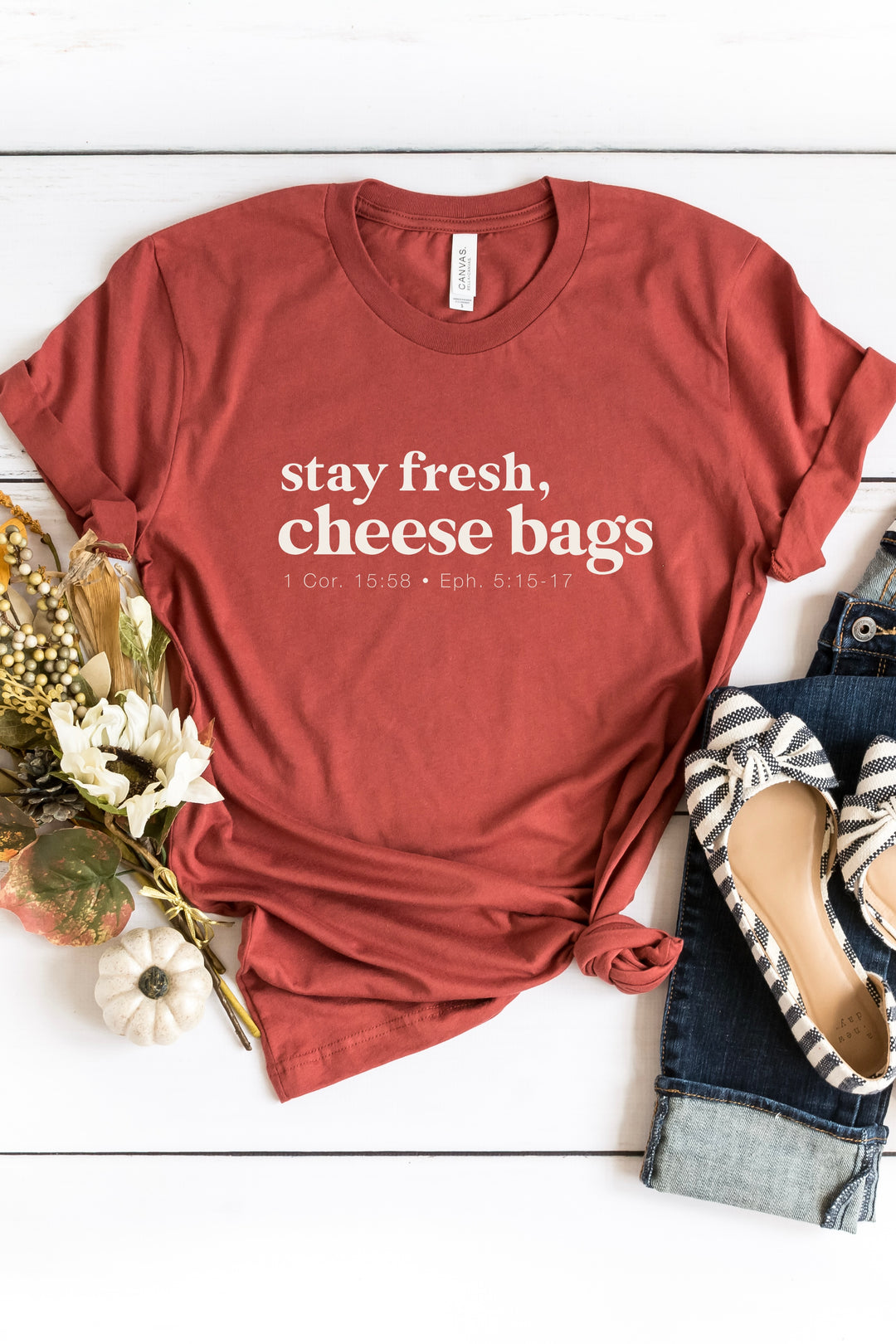 “Stay Fresh, Cheese Bags” Tee (Bella Canvas)