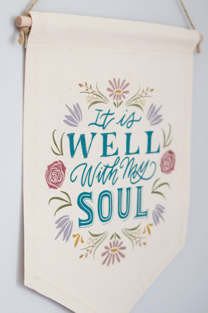 “It is Well” Floral Canvas Banner