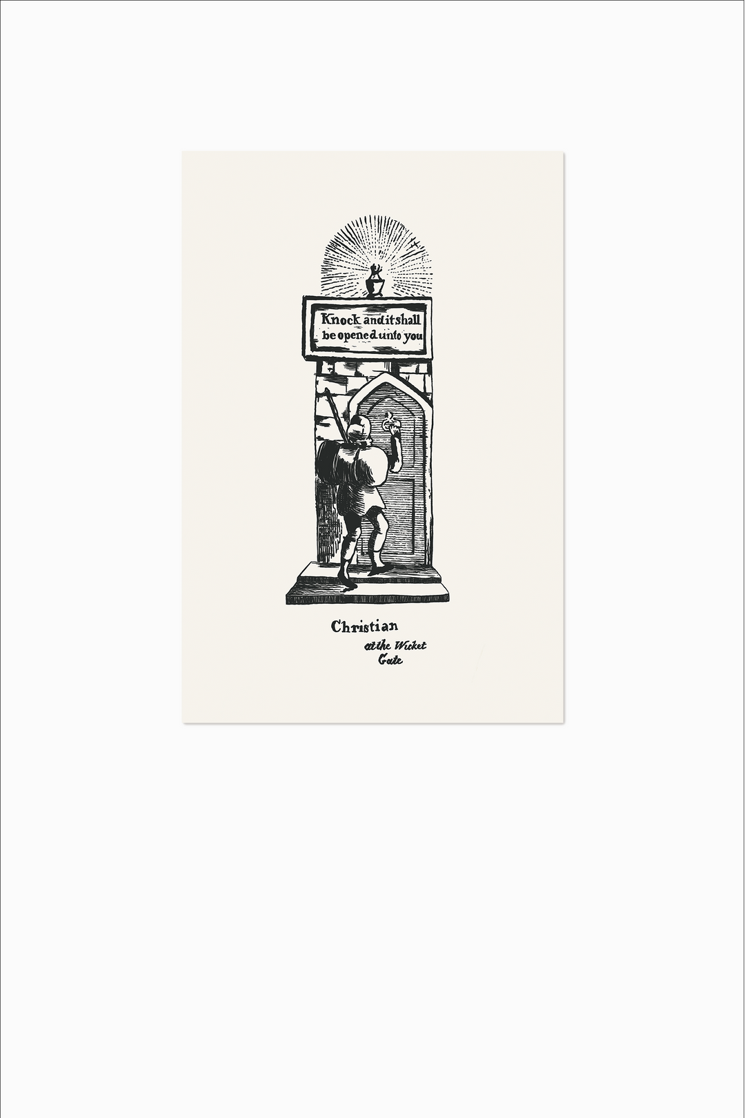 Pilgrim's Progress Illustration-Christian at the Wicket Gate