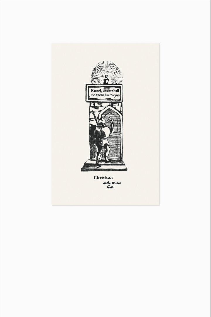 Pilgrim's Progress Illustration-Christian at the Wicket Gate