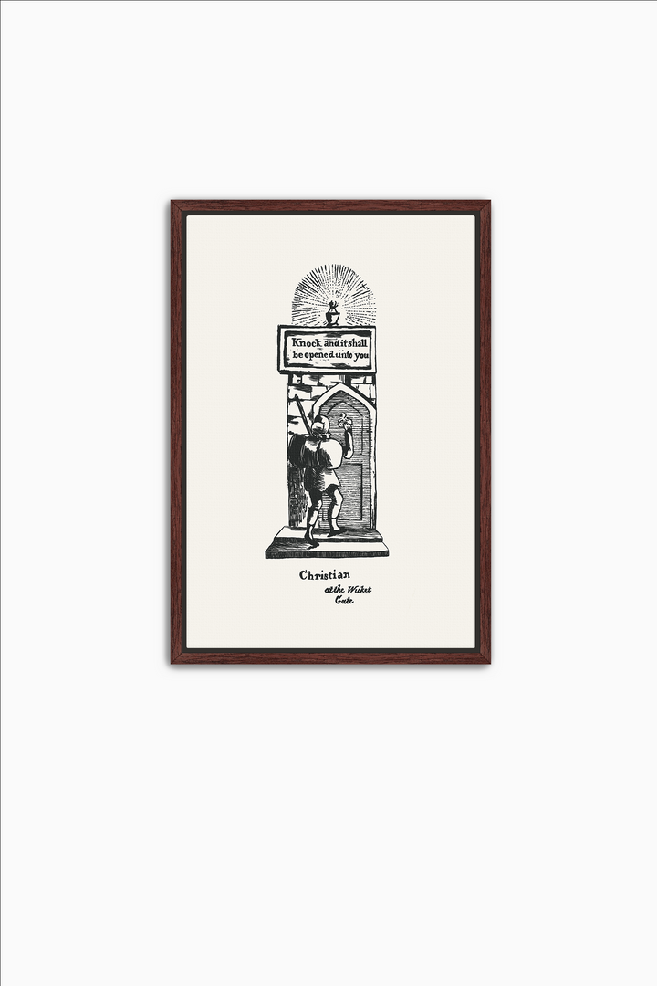 Pilgrim's Progress Illustration-Christian at the Wicket Gate