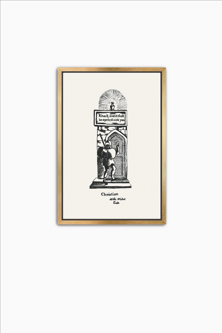 Pilgrim's Progress Illustration-Christian at the Wicket Gate
