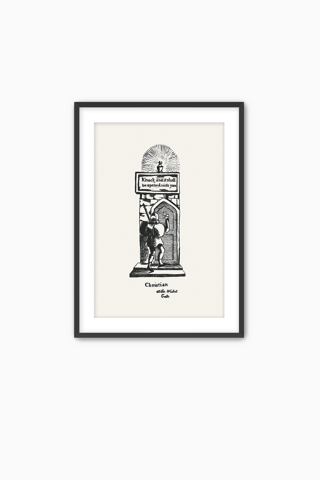 Pilgrim's Progress Illustration-Christian at the Wicket Gate