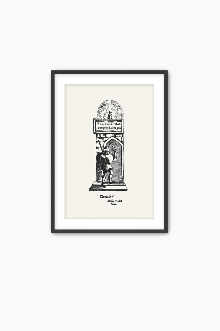 Pilgrim's Progress Illustration-Christian at the Wicket Gate
