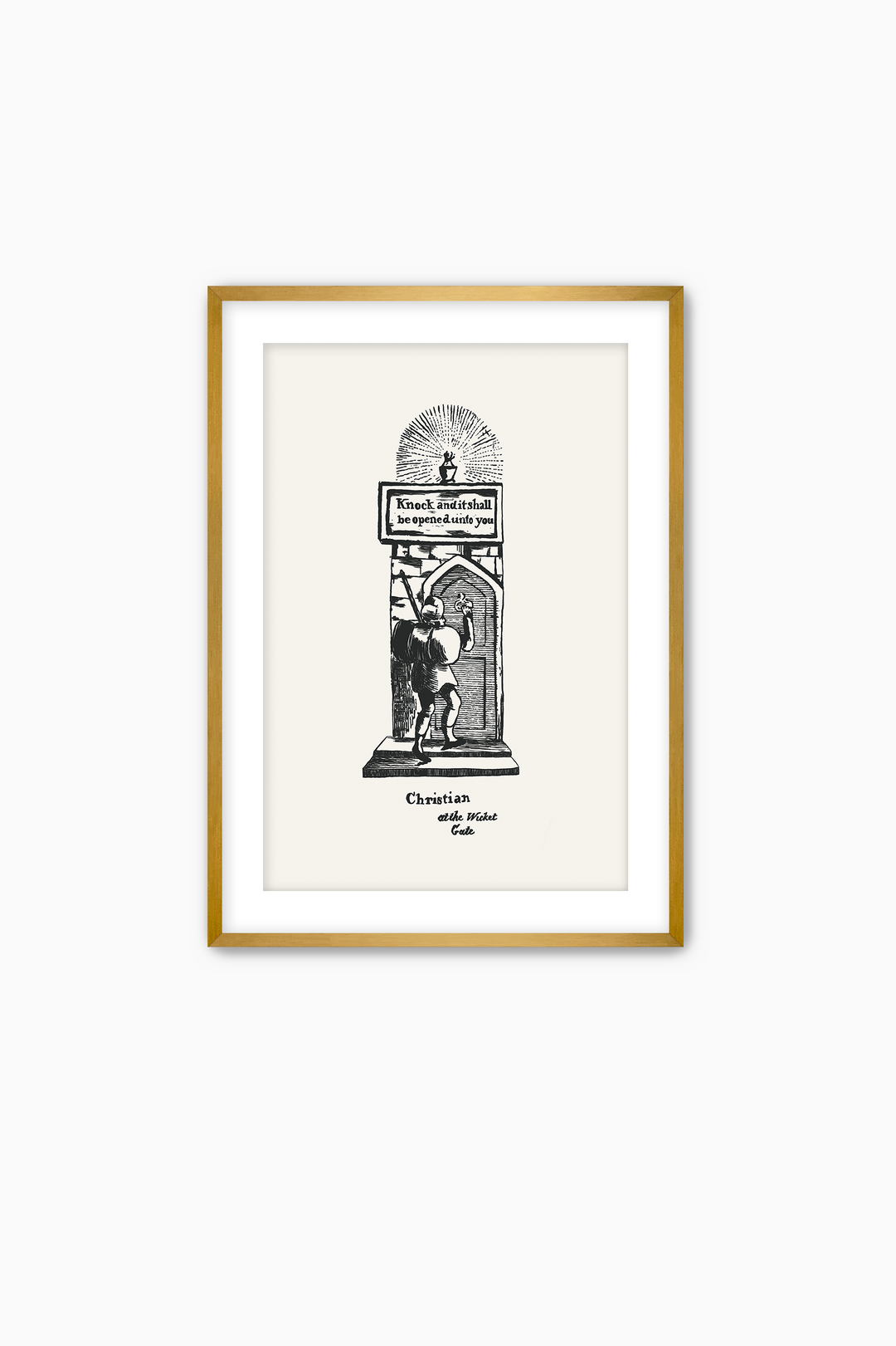 Pilgrim's Progress Illustration-Christian at the Wicket Gate