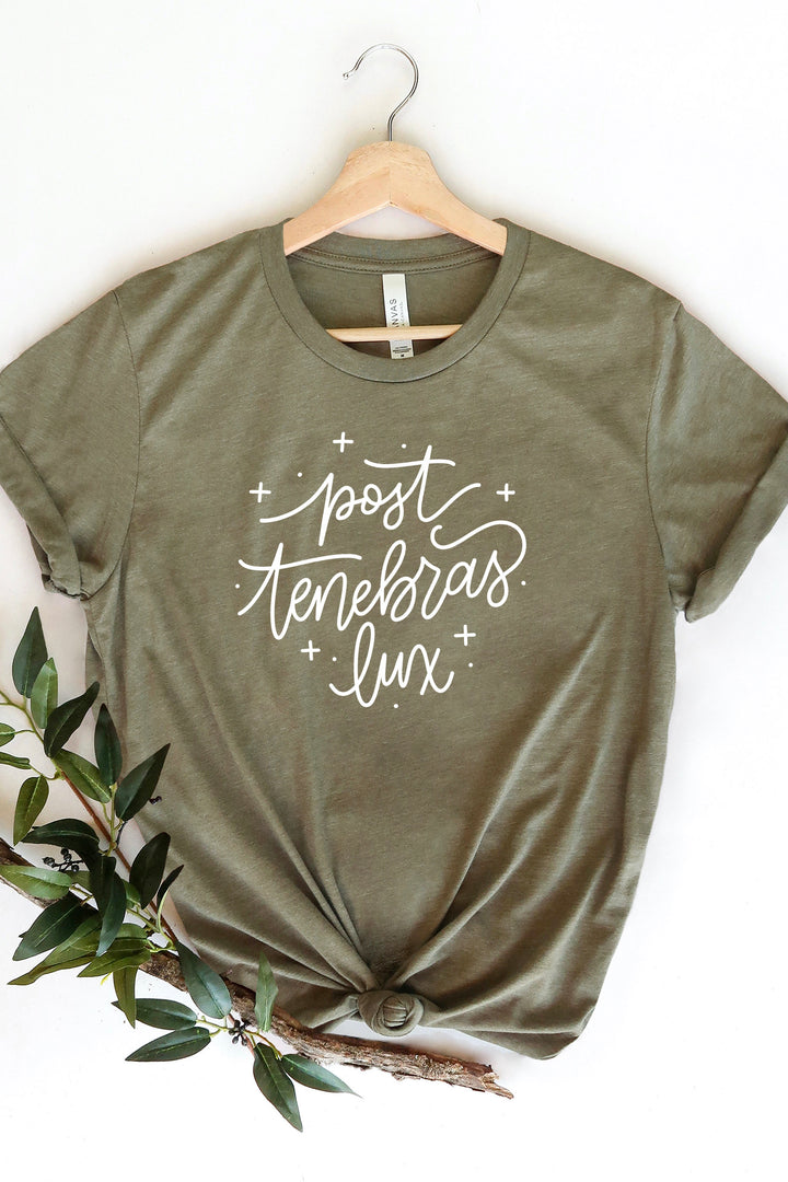 Whimsical "Post Tenebras Lux" Sparkly Tee
